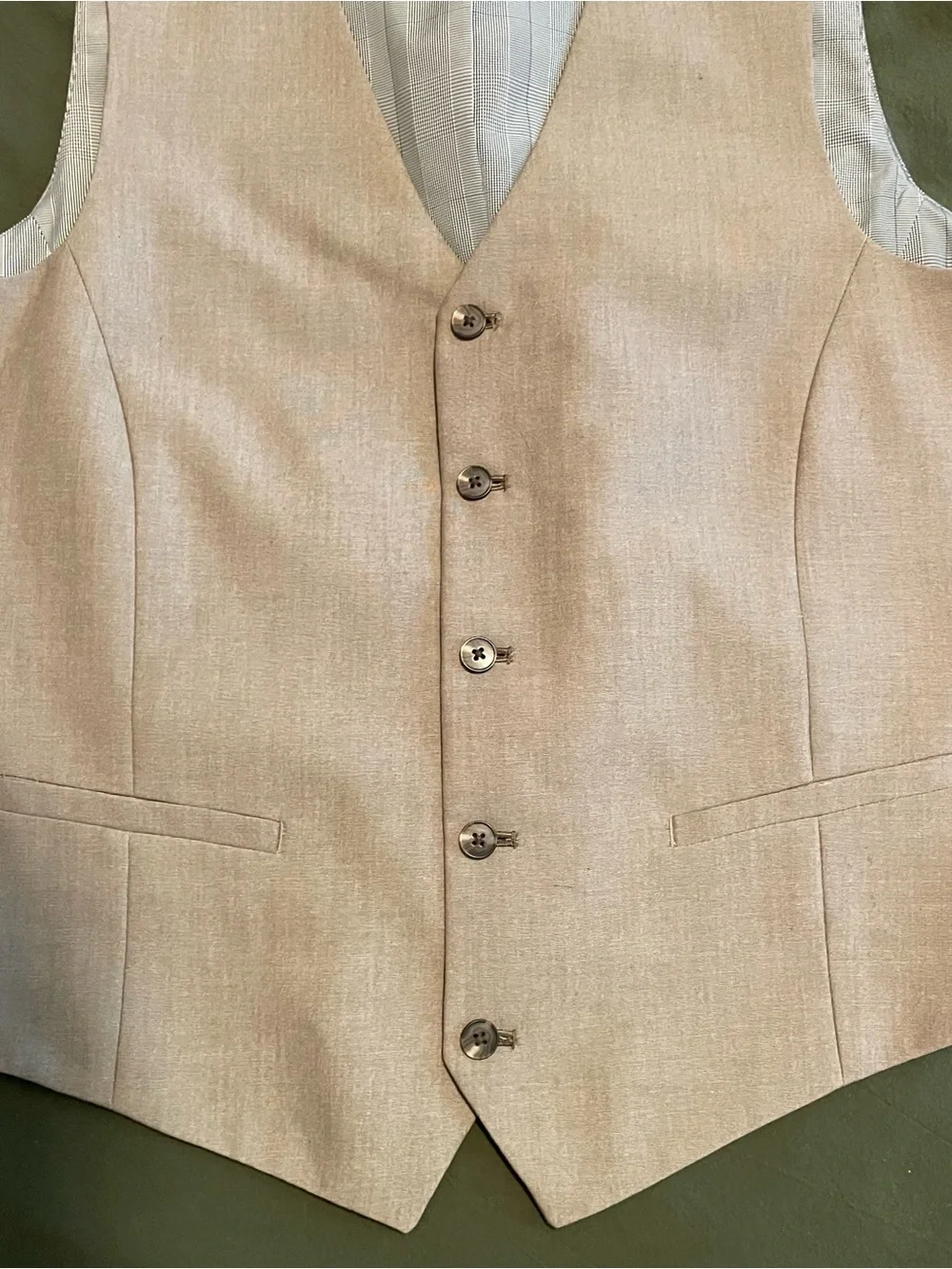 jf j.ferrar Men's Light Beige Dress Vest - Five-Button Waistcoat